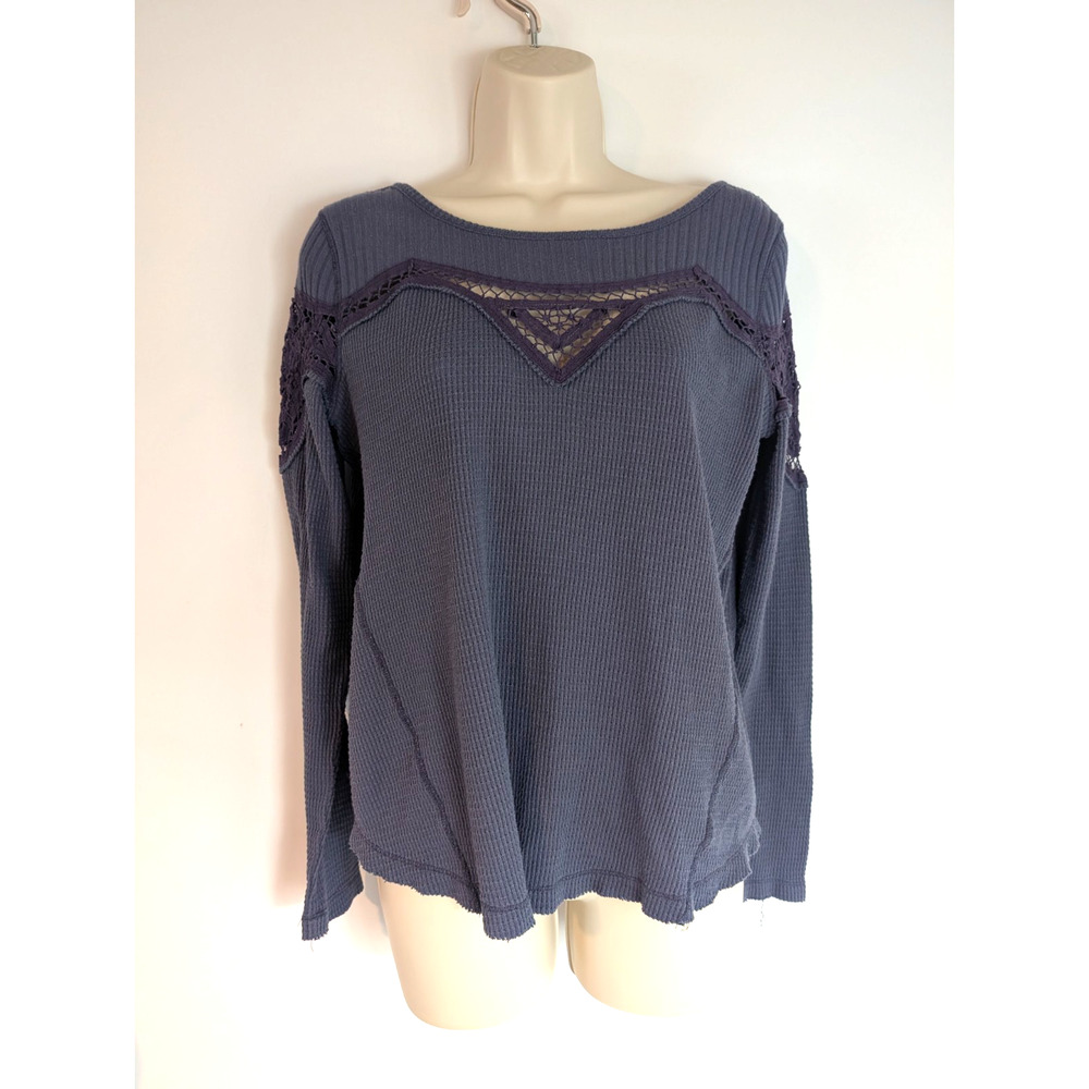 Free People Periwinkle Crochet Thermal Long Sleeved Pullover XS Boho